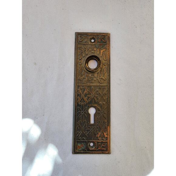 1800's Antique DOOR Plate VICTORIAN Style Original Copper / Black Finish ORNATE - Picture 1 of 2